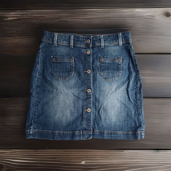 Marks & Spencer Denim Skirt UK 12 US 8 (30x18) Blue Button Front Stretch Womens - Picture 1 of 7